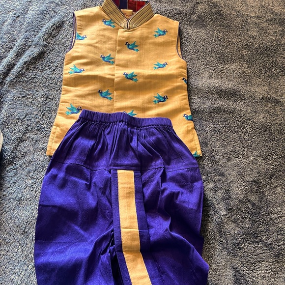 2-piece Navy Blue-Cream kurta-dhoti - Picture 1 of 3